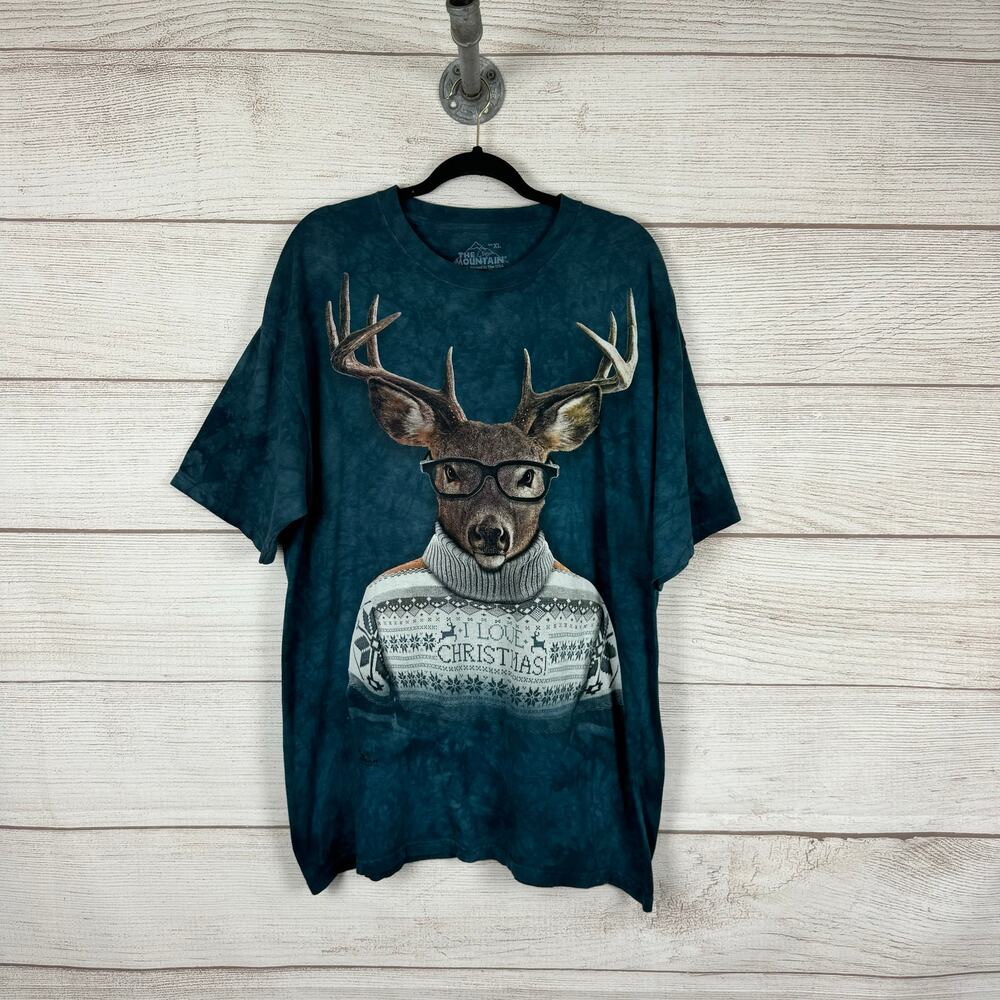 The Mountain Men's Blue I Love Christmas Reindeer Short Sleeve Tee Size XL